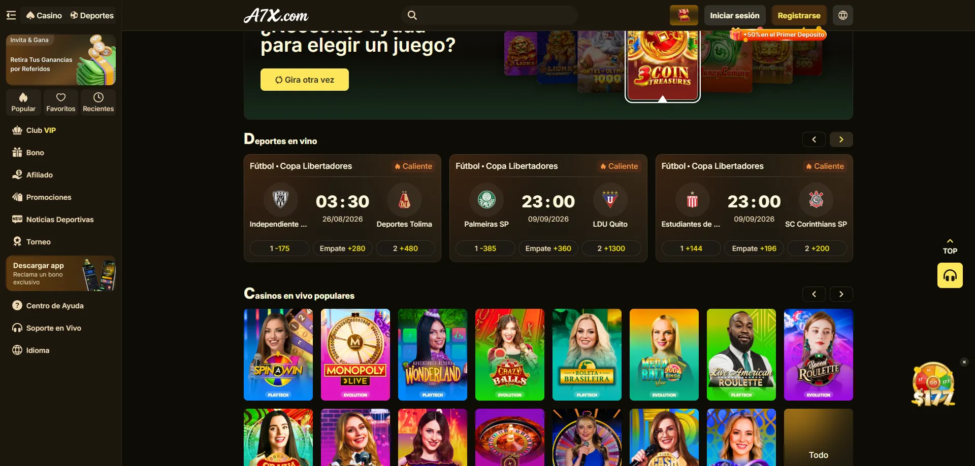 Apuestas deportivas en A7X Casino — fútbol, Copa Libertadores y más