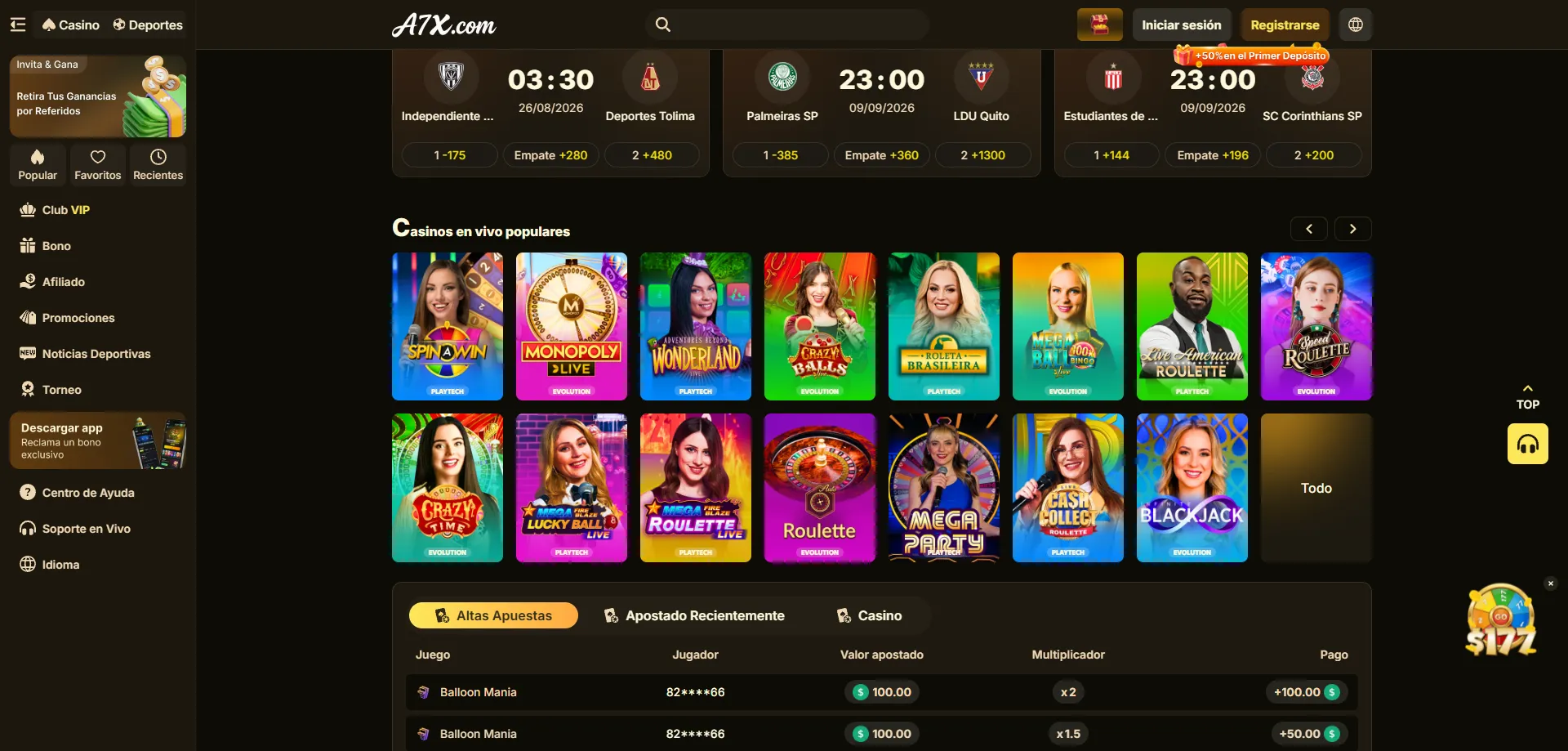 Casino en vivo A7X con dealers reales y juegos interactivos